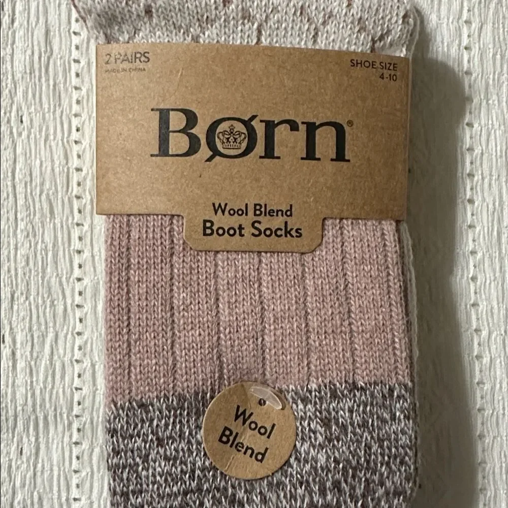 BORN Heather Brown Pink Beige US W 4-10 Texture Knit Pattern Boot Socks 2 Pack